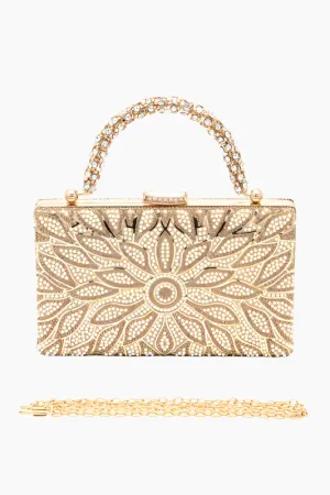 Rhinestone Handle Flower Box Clutch
