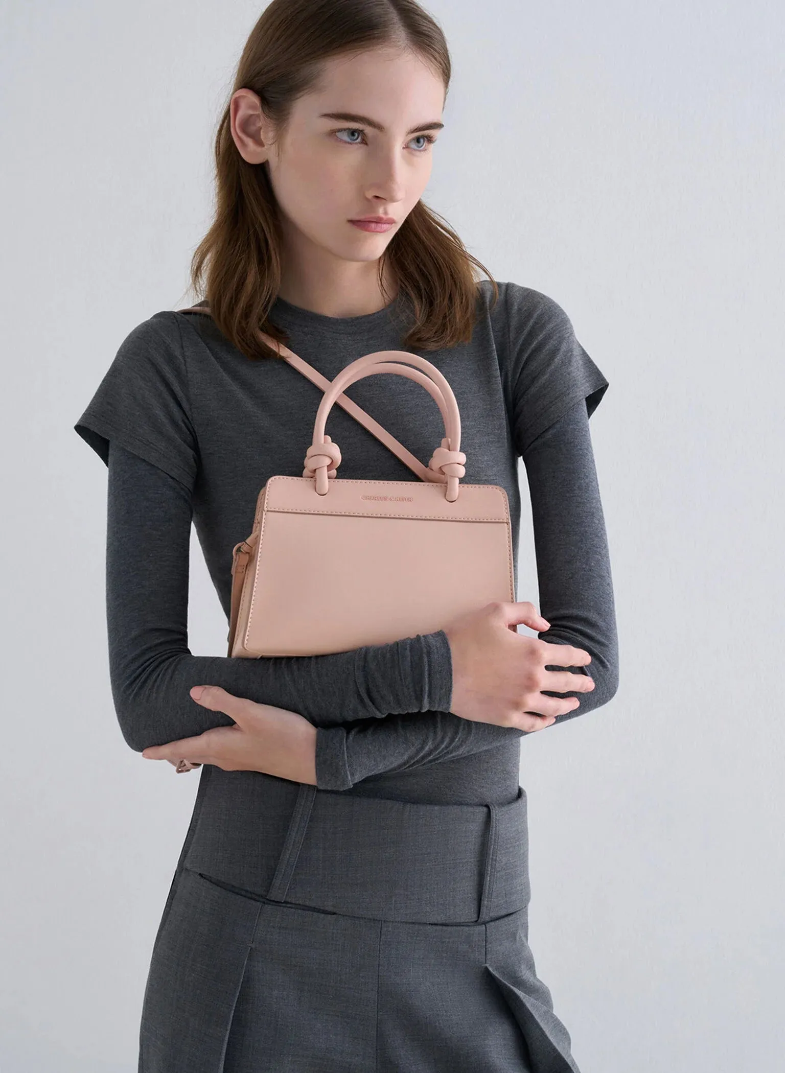 Sabine Knotted-Handle Trapeze Tote Bag - Light Pink