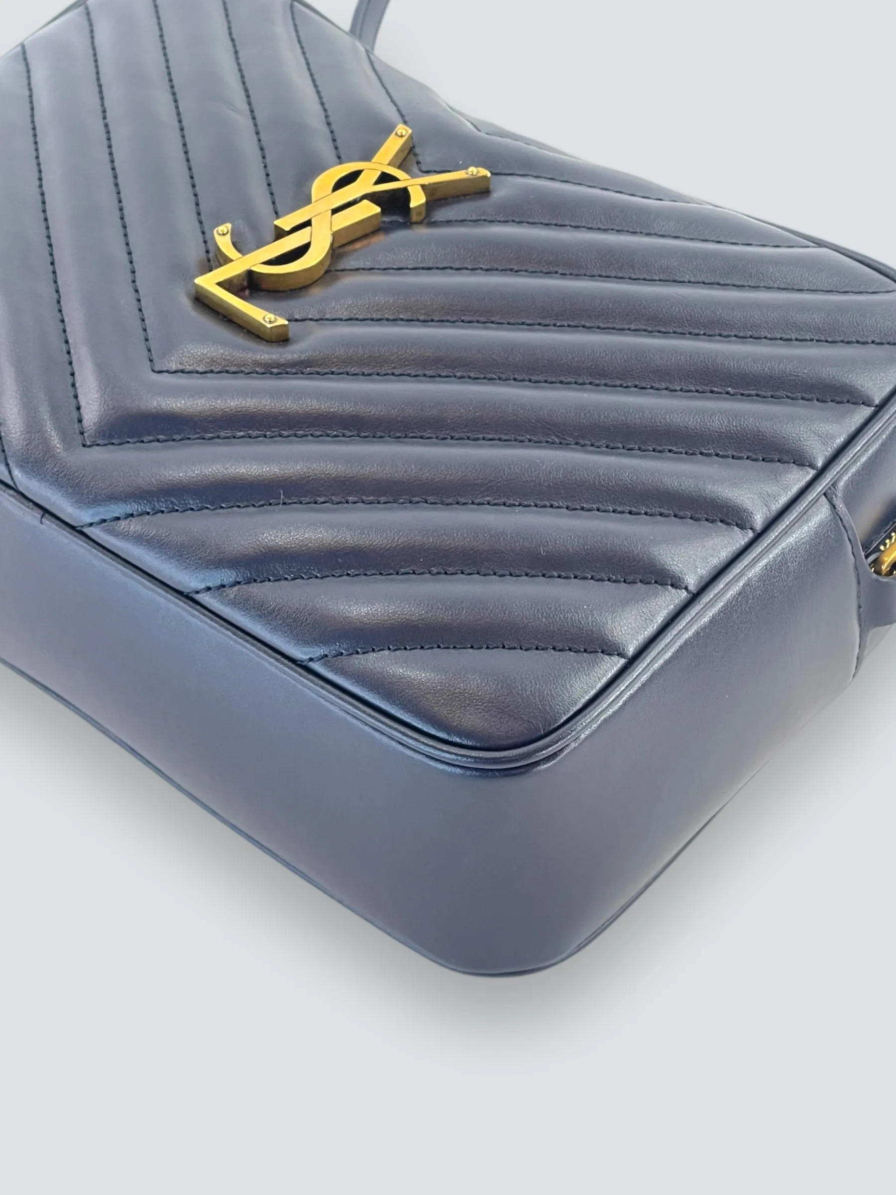 Saint Laurent Navy Leather Lou Camera Crossbody
