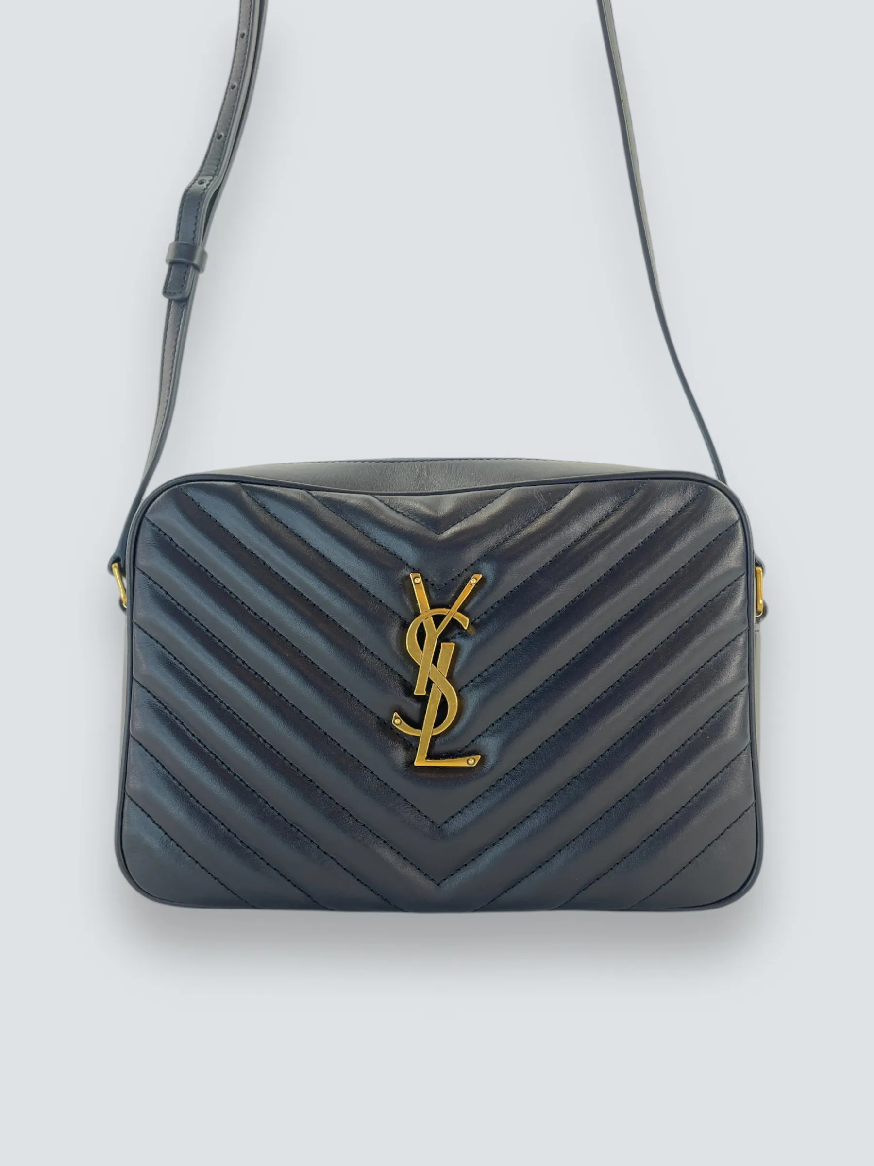 Saint Laurent Navy Leather Lou Camera Crossbody