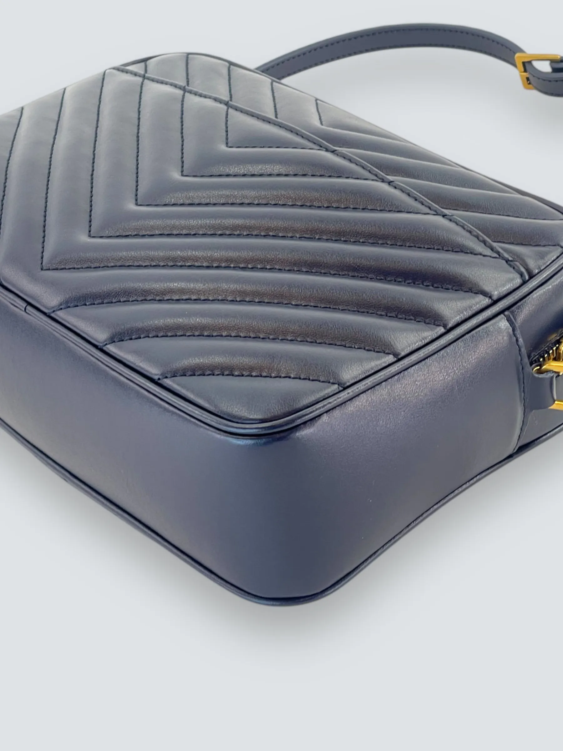 Saint Laurent Navy Leather Lou Camera Crossbody