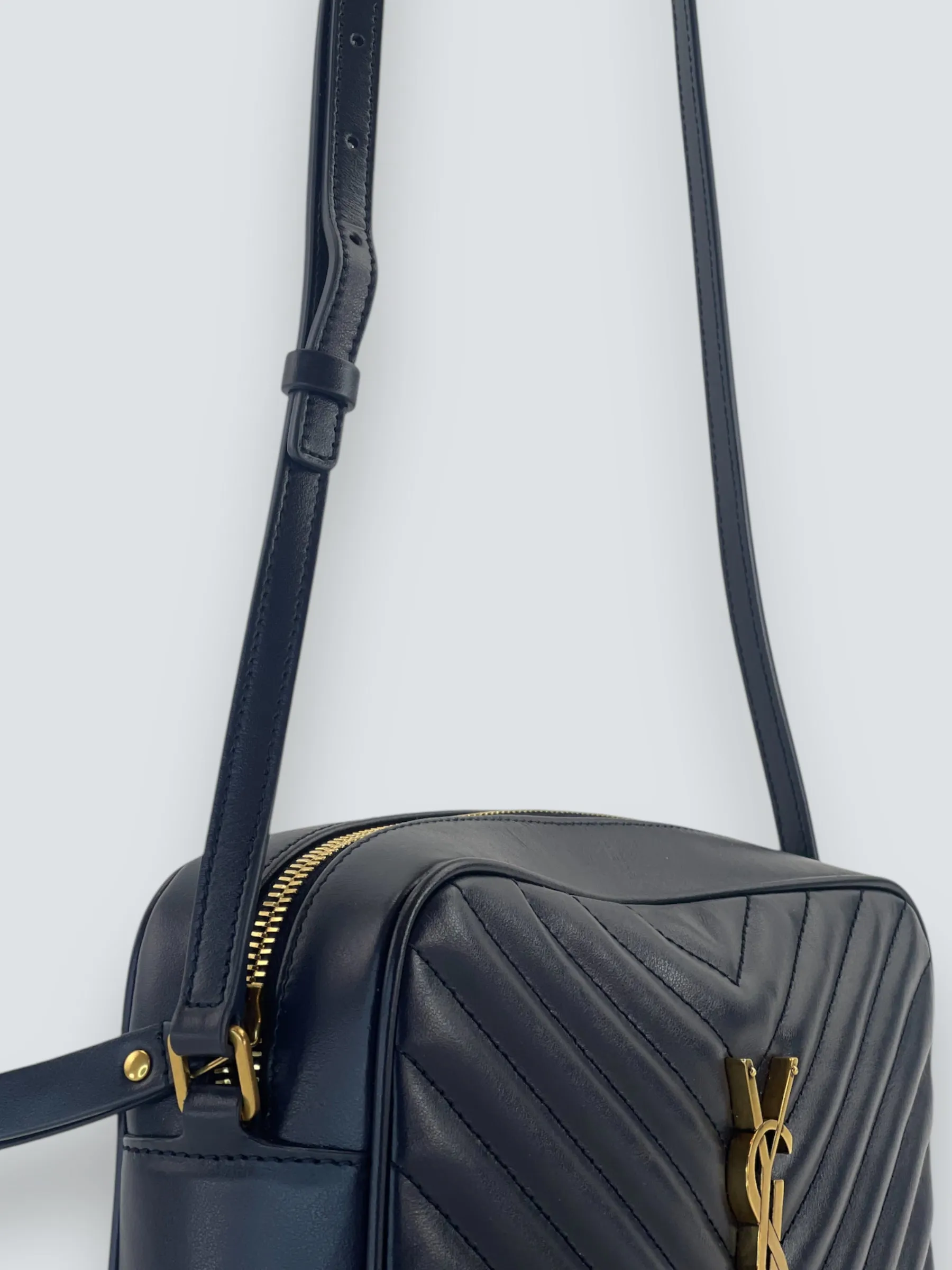 Saint Laurent Navy Leather Lou Camera Crossbody