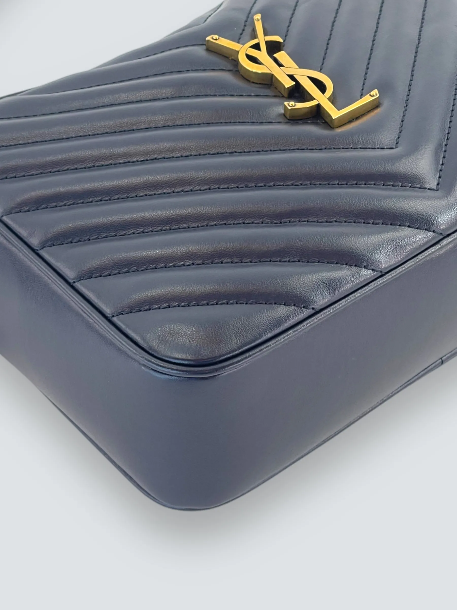 Saint Laurent Navy Leather Lou Camera Crossbody
