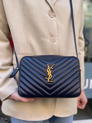 Saint Laurent Navy Leather Lou Camera Crossbody