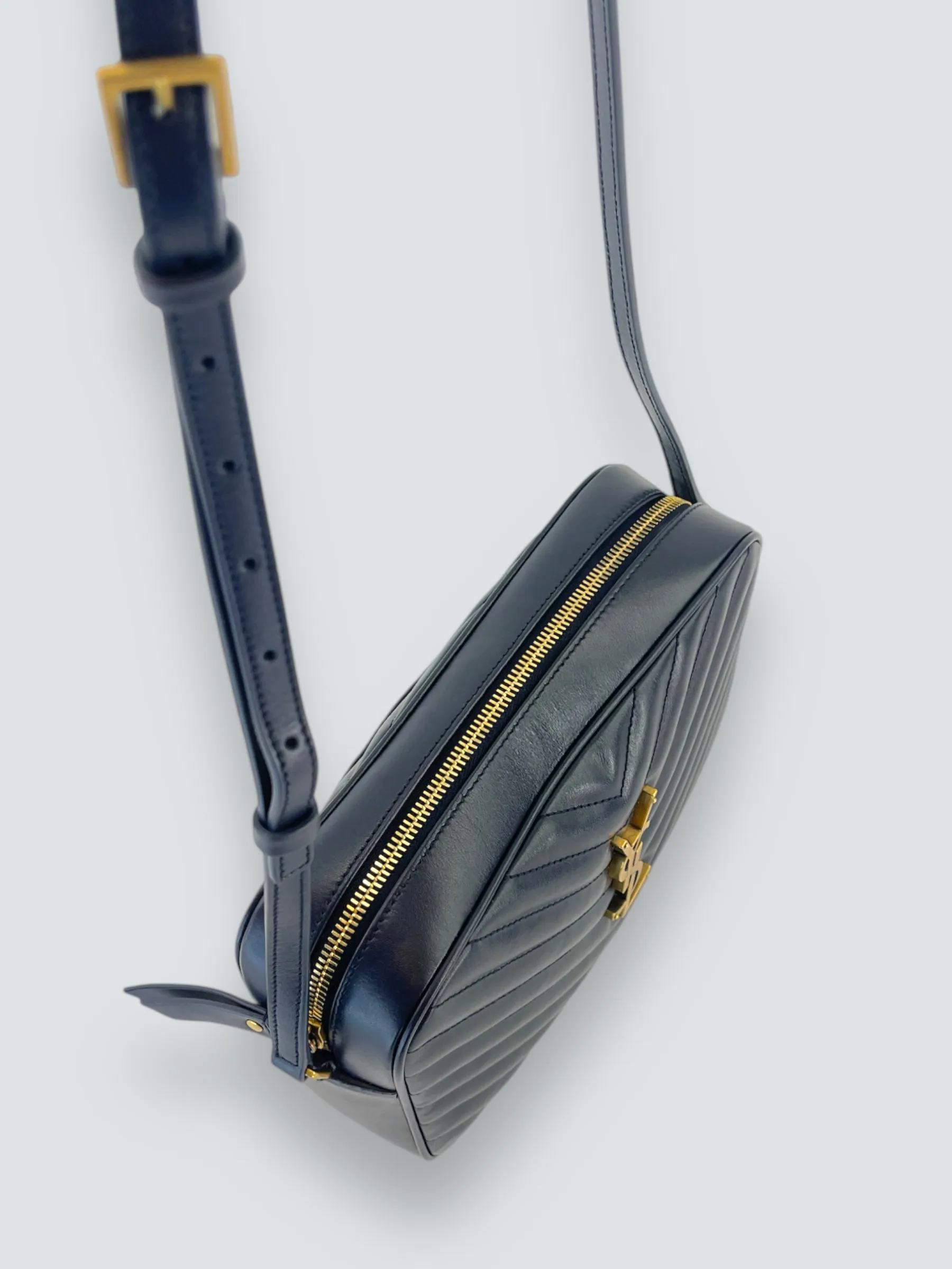 Saint Laurent Navy Leather Lou Camera Crossbody