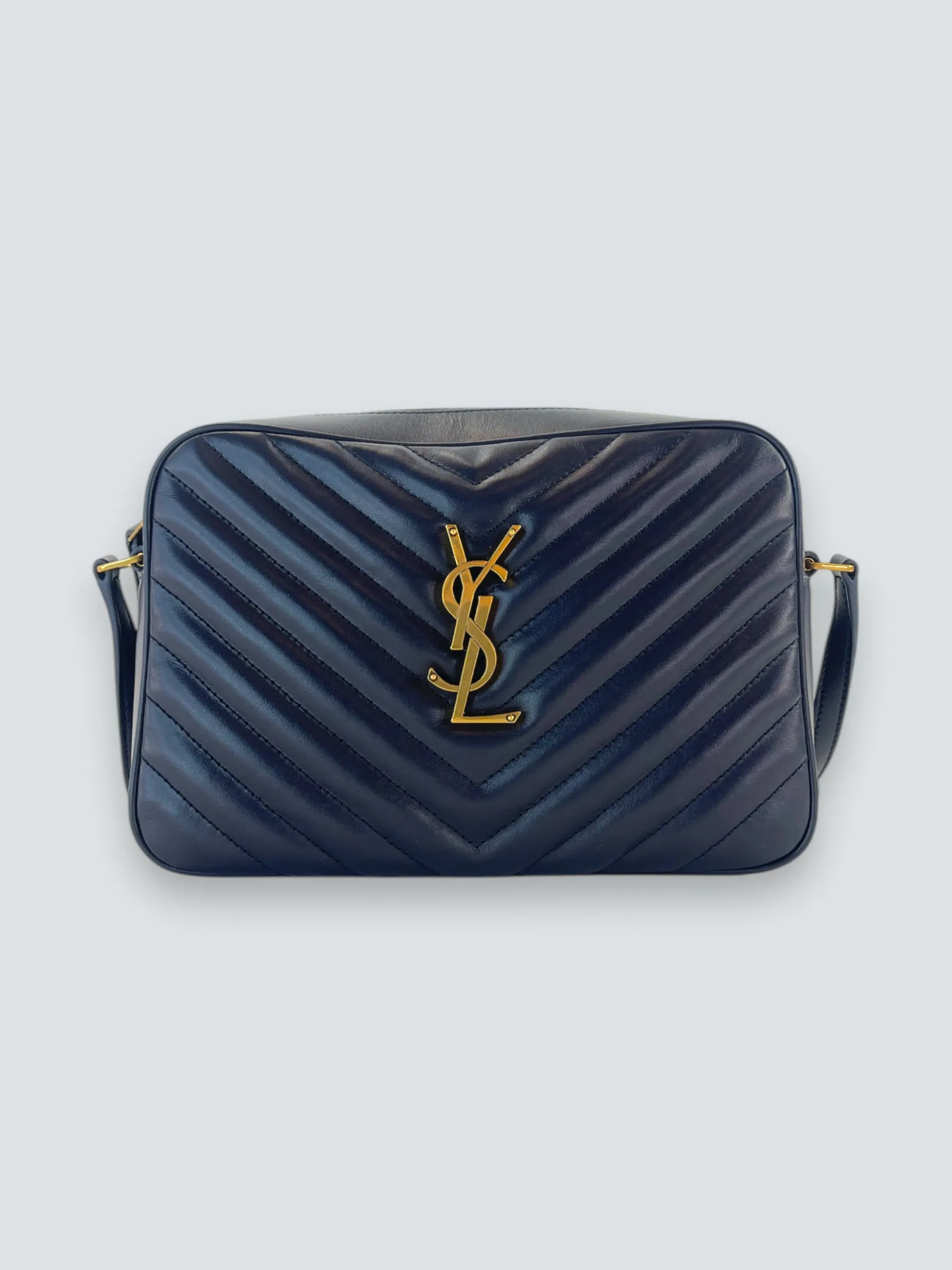Saint Laurent Navy Leather Lou Camera Crossbody