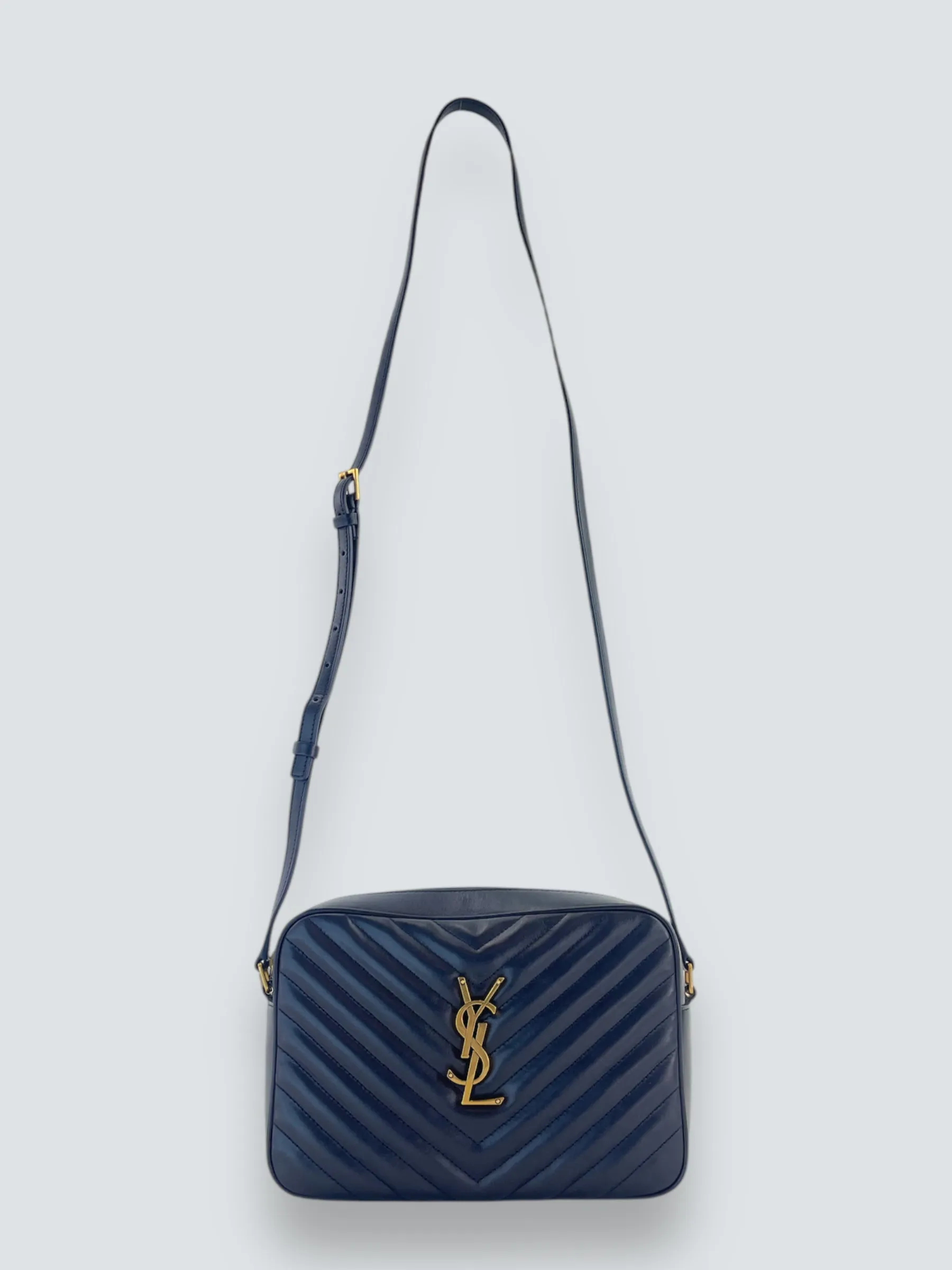 Saint Laurent Navy Leather Lou Camera Crossbody