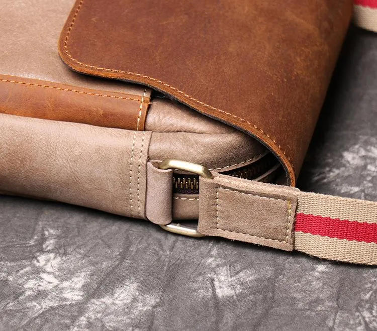 Simple Khaki Brown LEATHER Mens Vertical SIDE BAG COURIER BAG Vertical MESSENGER BAG FOR MEN