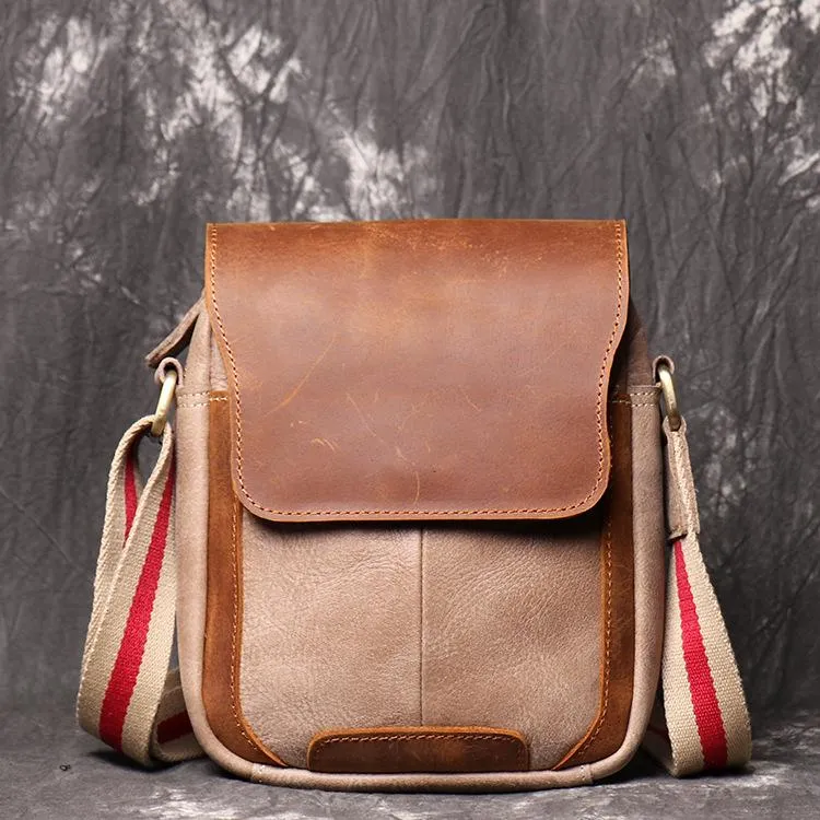 Simple Khaki Brown LEATHER Mens Vertical SIDE BAG COURIER BAG Vertical MESSENGER BAG FOR MEN
