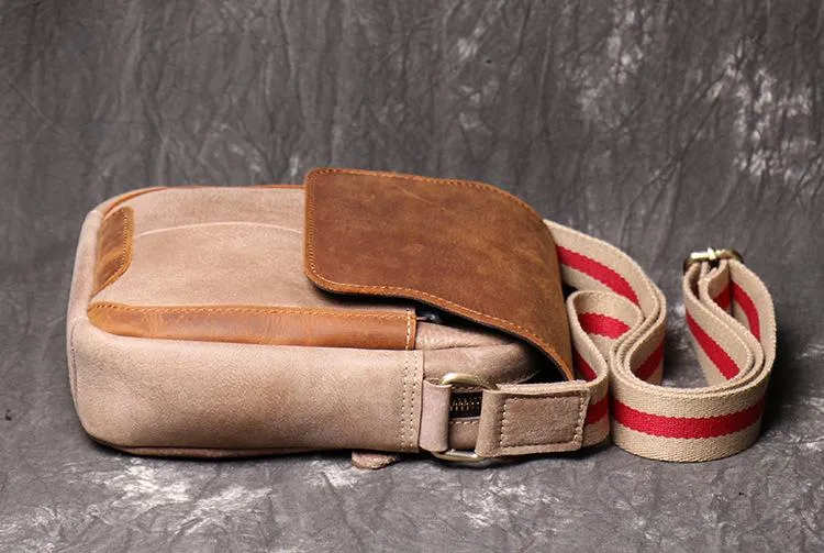 Simple Khaki Brown LEATHER Mens Vertical SIDE BAG COURIER BAG Vertical MESSENGER BAG FOR MEN