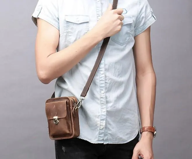 Simple Retro Leather Mens Tablet Messenger Bag Small Side Bag Messenger Bag For Men