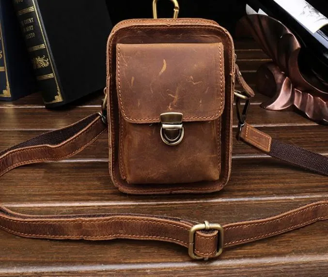 Simple Retro Leather Mens Tablet Messenger Bag Small Side Bag Messenger Bag For Men