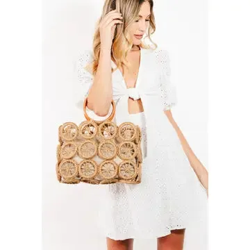 Slice Of Summer Circle Woven Straw Tote