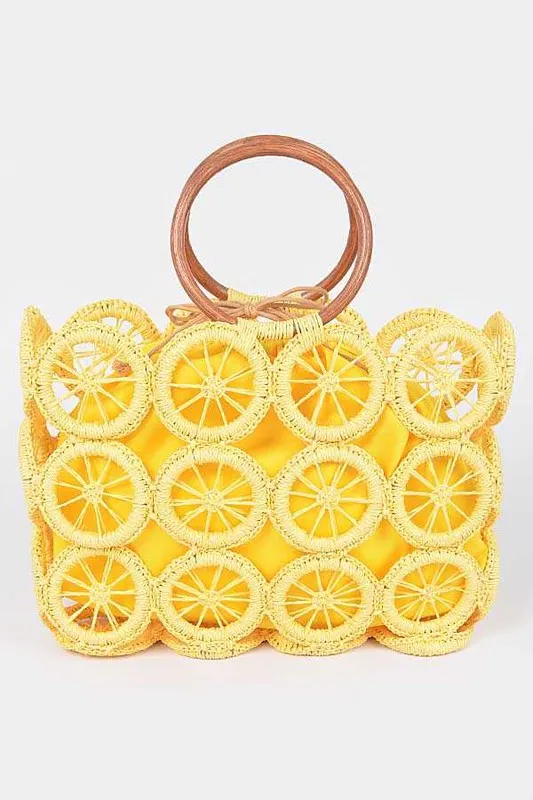 Slice Of Summer Circle Woven Straw Tote