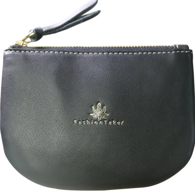 Slim Women Black Leather Zip Card Wallet Saddle Minimalist Coin Wallet Small Zip Change Wallet For Women