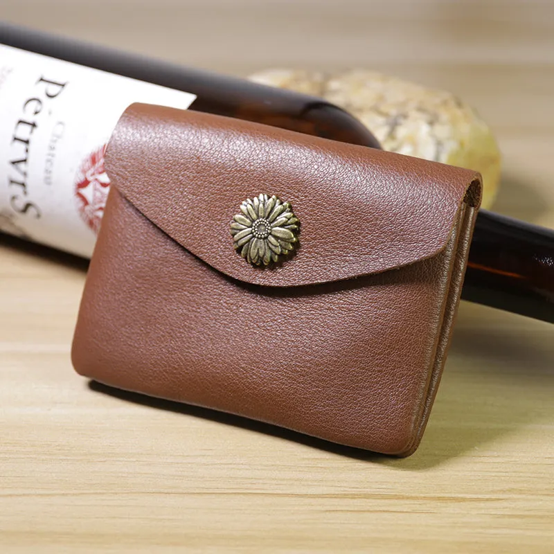 Slim Women Black Sunflower Leather Card Wallet Minimalist Envelope Card Holder Wallet Coin Wallet For Women