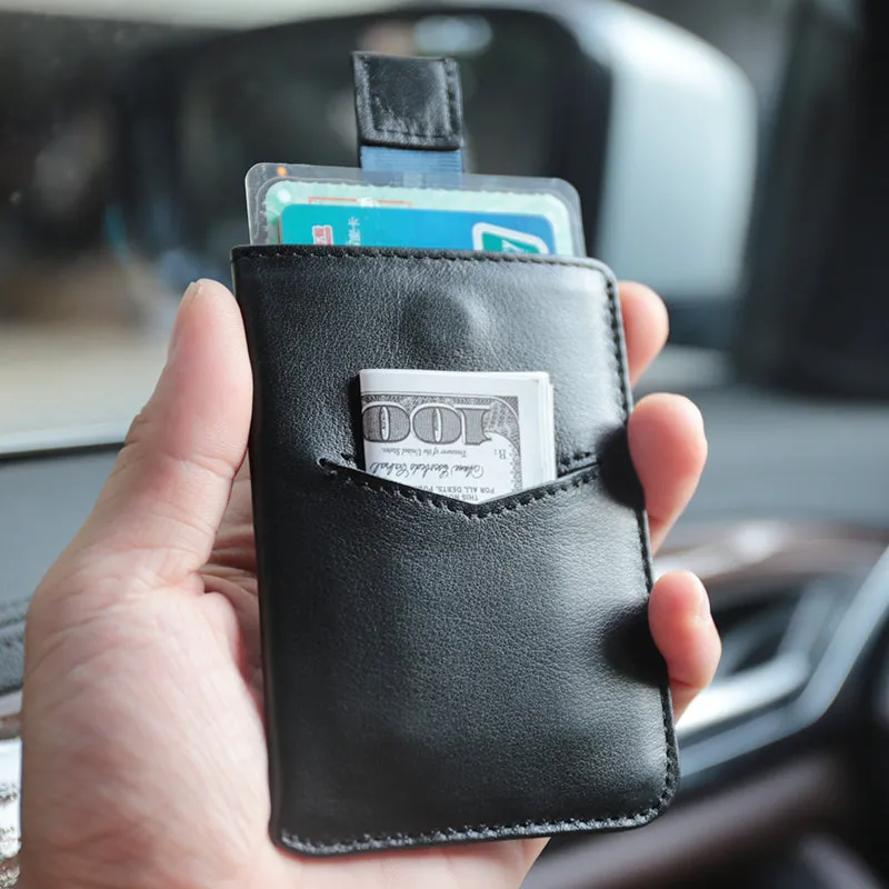 Slim Women Black Vertical Leather Card Wallet Minimalist Card Holder Wallet For Women