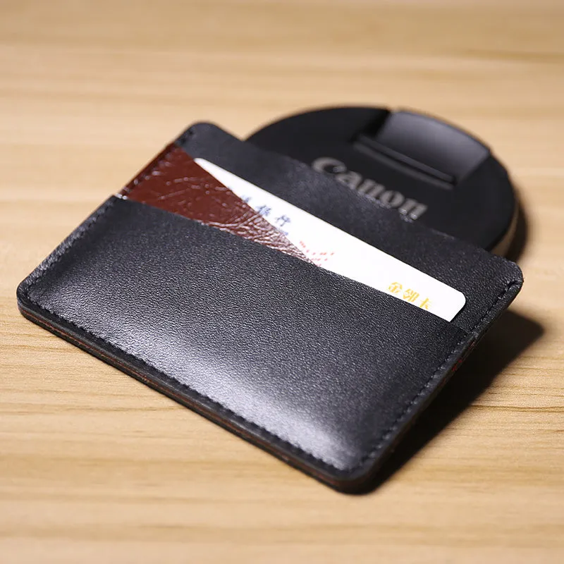 Slim Women Black&Pink Leather Card Wallet Minimalist Card Holder Wallet For Women