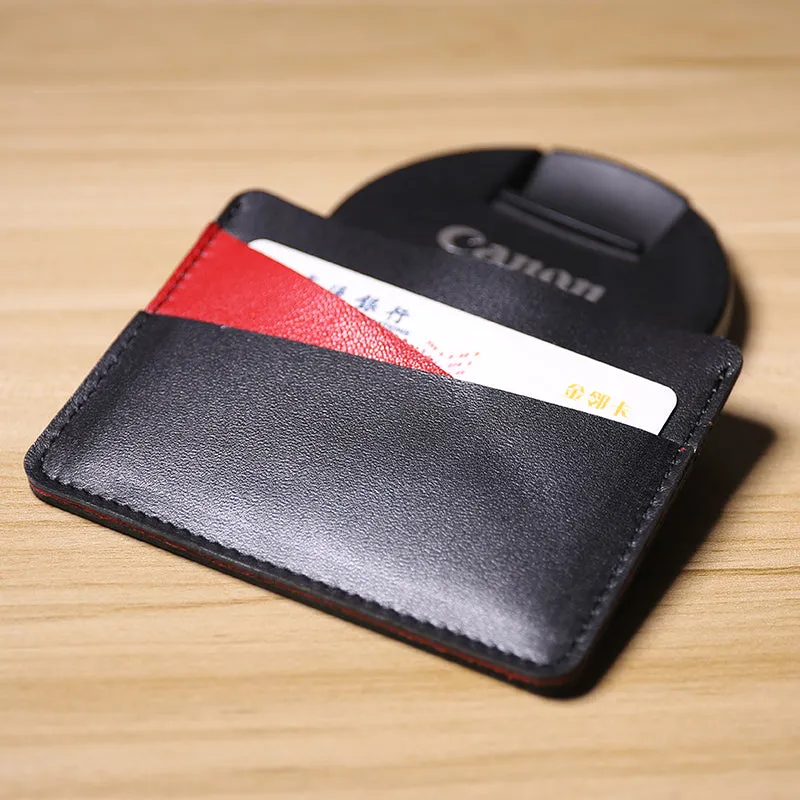 Slim Women Black&Pink Leather Card Wallet Minimalist Card Holder Wallet For Women