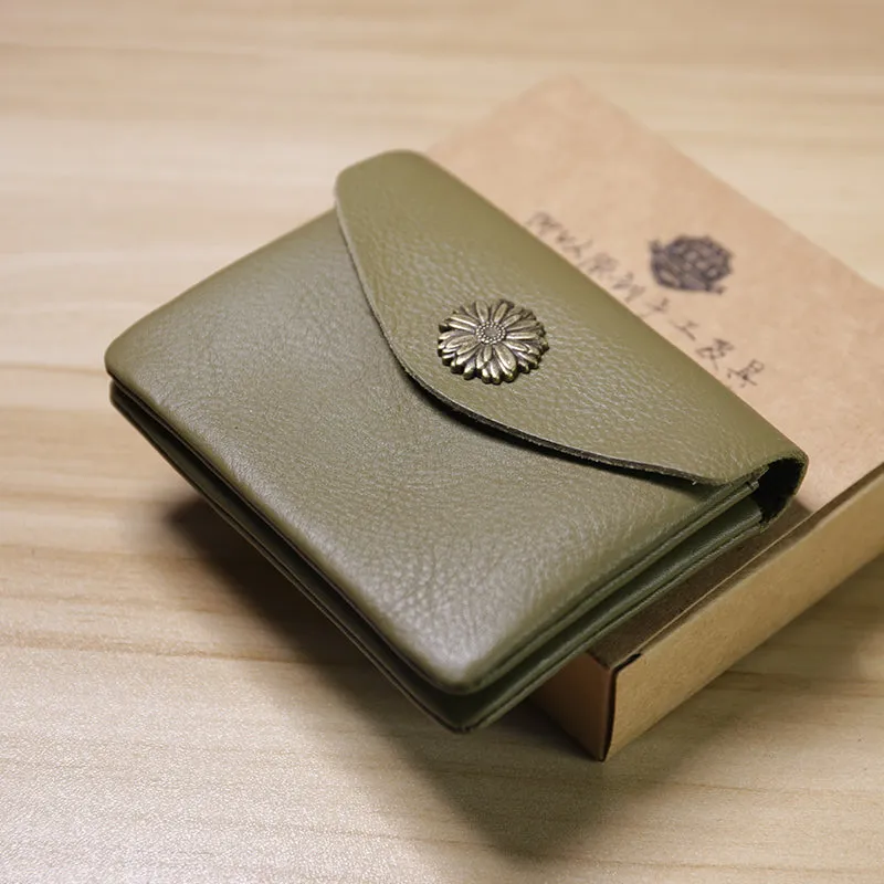 Slim Women Blue Sunflower Leather Card Wallet Minimalist Envelope Card Holder Wallet Coin Wallet For Women