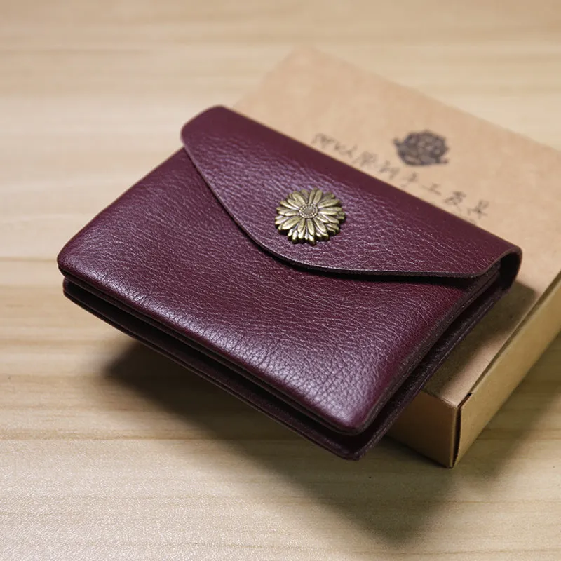 Slim Women Blue Sunflower Leather Card Wallet Minimalist Envelope Card Holder Wallet Coin Wallet For Women