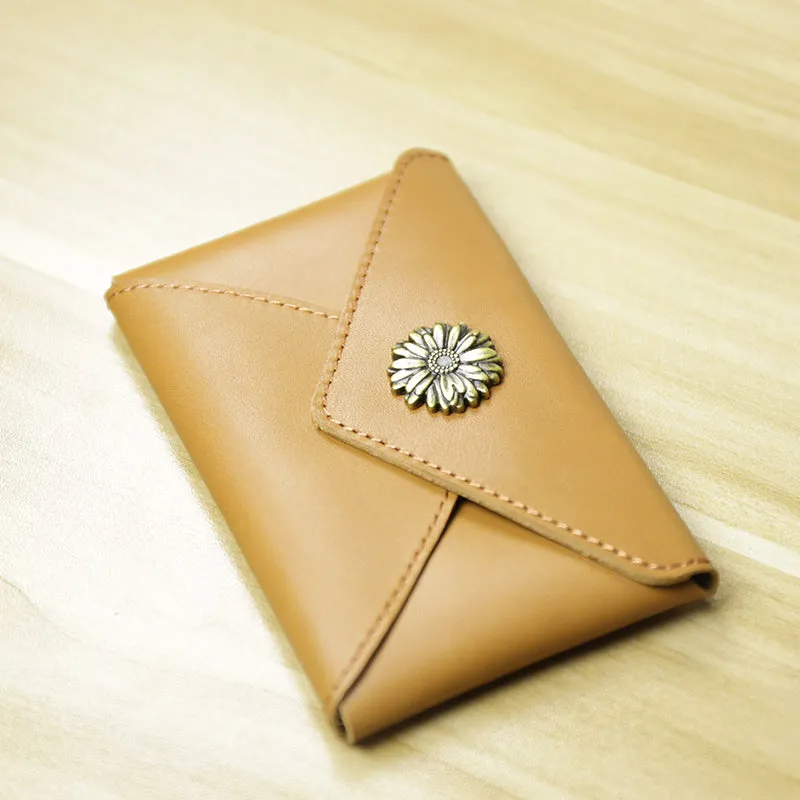 Slim Women Coffee Crown Leather Card Wallet Minimalist Envelope Card Holder Wallet Coin Wallet For Women