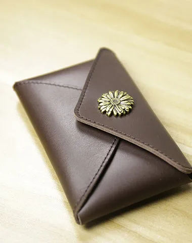 Slim Women Coffee Crown Leather Card Wallet Minimalist Envelope Card Holder Wallet Coin Wallet For Women