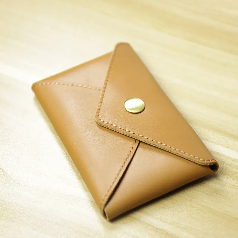 Slim Women Coffee Leather Card Wallet Minimalist Envelope Card Holder Wallet Coin Wallet For Women