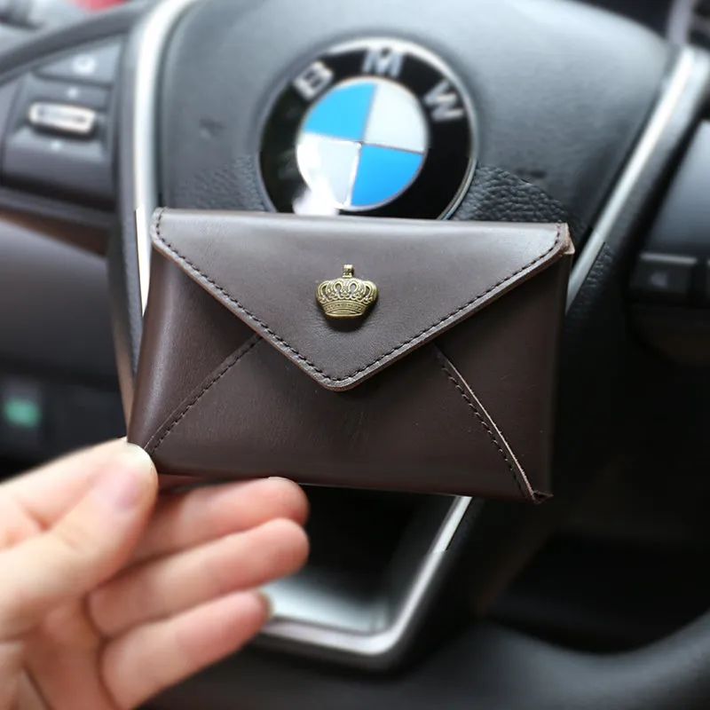 Slim Women Coffee Leather Card Wallet Minimalist Envelope Card Holder Wallet Coin Wallet For Women