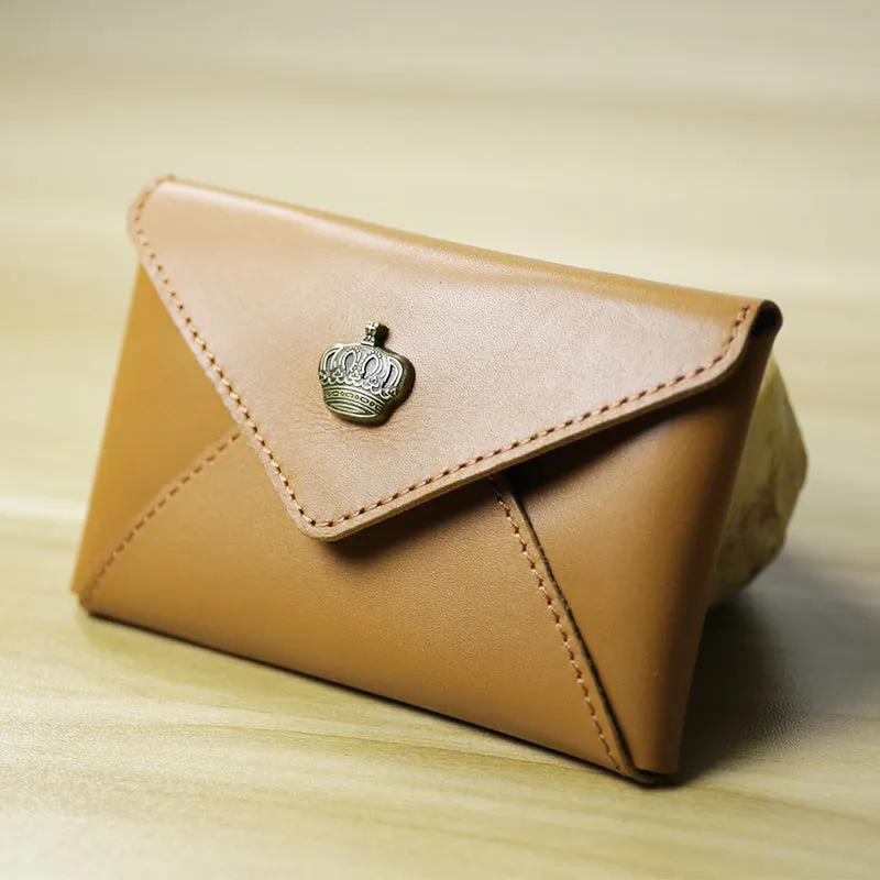 Slim Women Coffee Leather Card Wallet Minimalist Envelope Card Holder Wallet Coin Wallet For Women