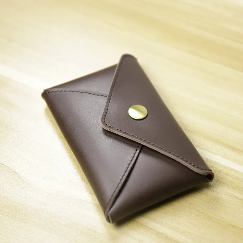 Slim Women Coffee Leather Card Wallet Minimalist Envelope Card Holder Wallet Coin Wallet For Women