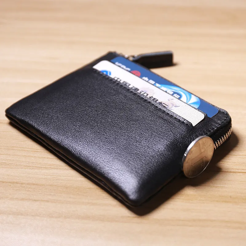 Slim Women Coffee Leather Card Wallet Minimalist Zip Billfold Card Holder Wallet Coin Wallet For Women