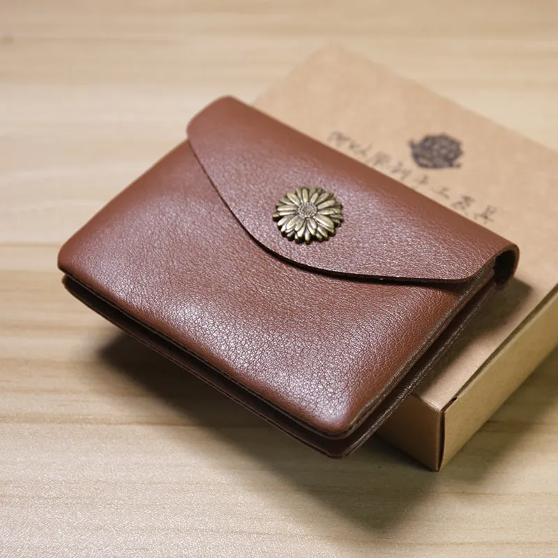 Slim Women Coffee Sunflower Leather Card Wallet Minimalist Envelope Card Holder Wallet Coin Wallet For Women