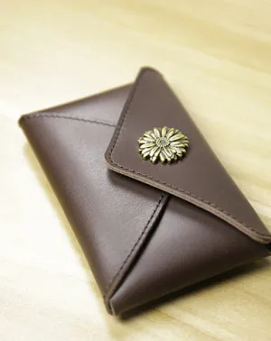 Slim Women Coffee Sunflower Leather Card Wallet Minimalist Envelope Card Holder Wallet Coin Wallet For Women