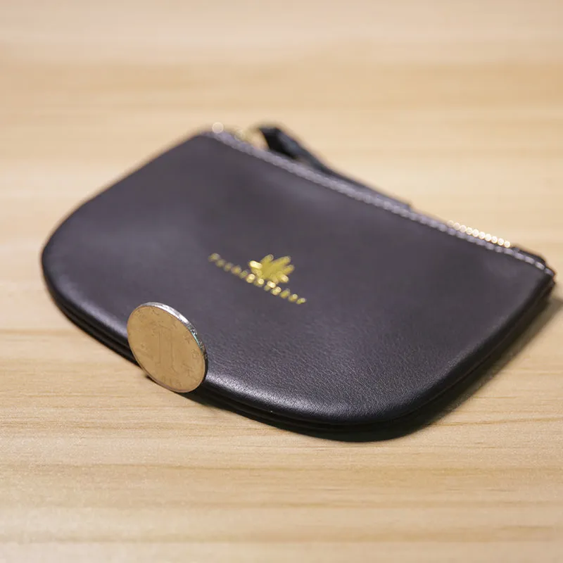 Slim Women Gray Leather Zip Card Wallet Saddle Minimalist Coin Wallet Small Zip Change Wallet For Women