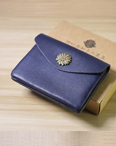 Slim Women Light Brown Sunflower Leather Card Wallet Minimalist Envelope Card Holder Wallet Coin Wallet For Women