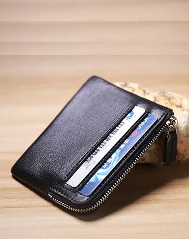 Slim Women Pink Leather Card Wallet Minimalist Zip Billfold Card Holder Wallet Coin Wallet For Women