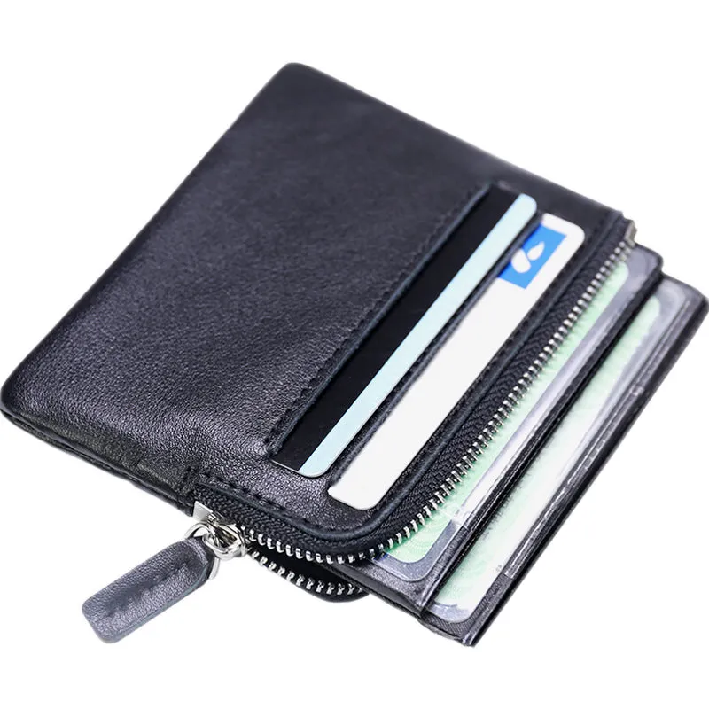 Slim Women Pink Leather Card Wallet Minimalist Zip Billfold Card Holder Wallet Coin Wallet For Women