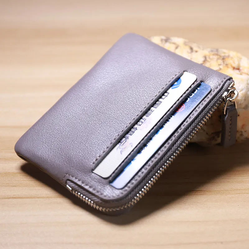 Slim Women Pink Leather Card Wallet Minimalist Zip Billfold Card Holder Wallet Coin Wallet For Women