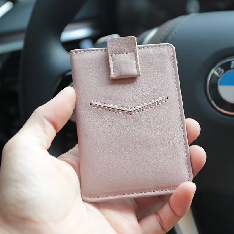 Slim Women Pink Vertical Leather Card Wallet Minimalist Card Holder Wallet For Women