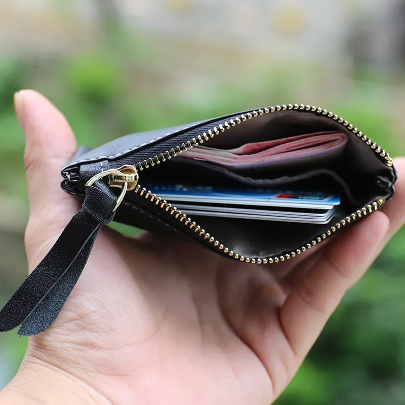 Slim Women Red Leather Zip Card Wallet Saddle Minimalist Coin Wallet Small Zip Change Wallet For Women