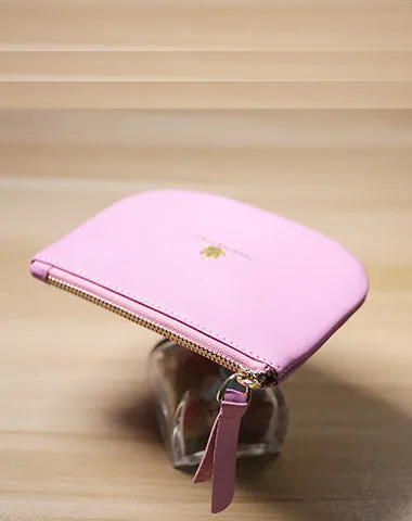 Slim Women Red Leather Zip Card Wallet Saddle Minimalist Coin Wallet Small Zip Change Wallet For Women
