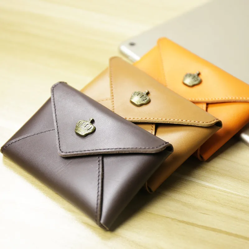 Slim Women Tan Leather Card Wallet Minimalist Envelope Card Holder Wallet Coin Wallet For Women