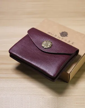 Slim Women Wine Sunflower Leather Card Wallet Minimalist Envelope Card Holder Wallet Coin Wallet For Women