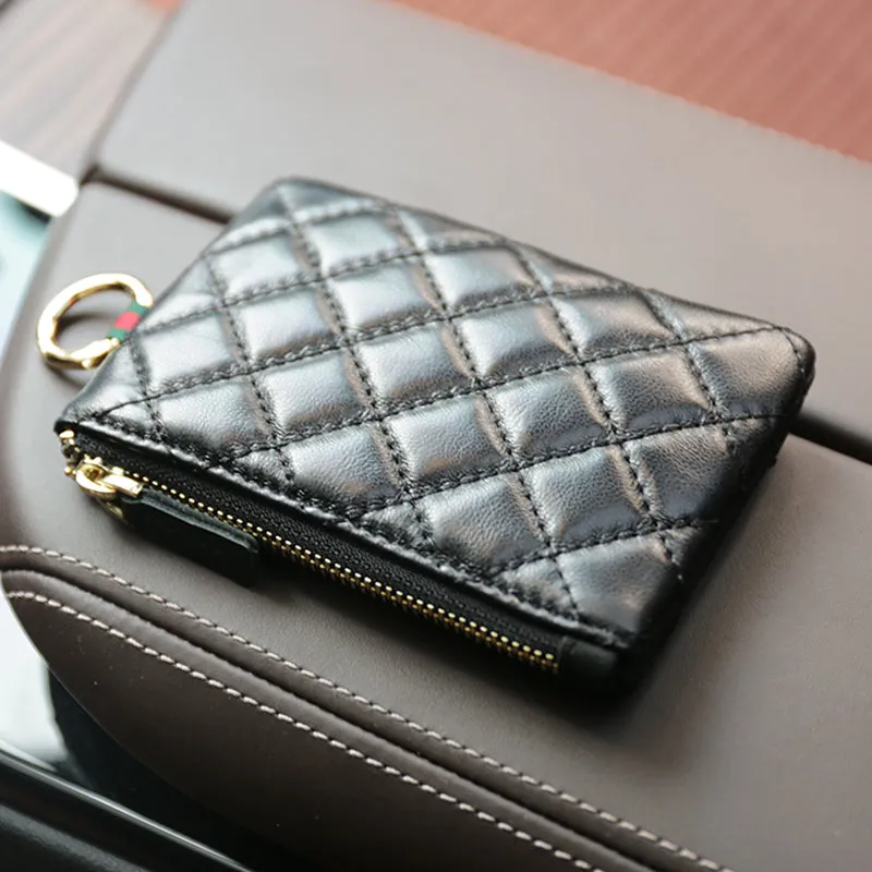 Slim Womens Black Leather Zip Wallet With Keyring Card Wallet Zip Coin Wallet for Ladies