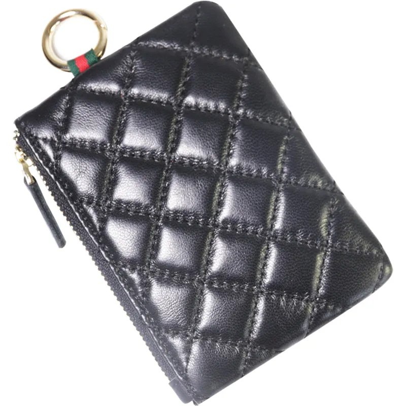 Slim Womens Black Leather Zip Wallet With Keyring Card Wallet Zip Coin Wallet for Ladies