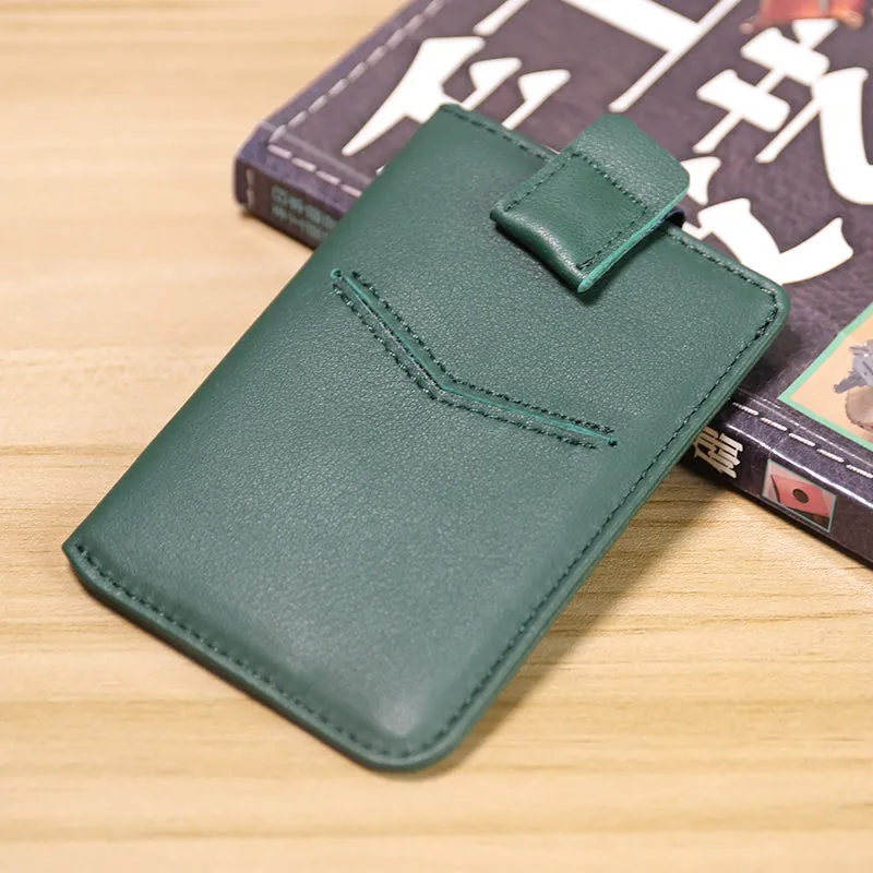 Slim Womens Green Leather Card Holder Wallet Vertical RFID Minimalist Card Holders Wallet for Ladies
