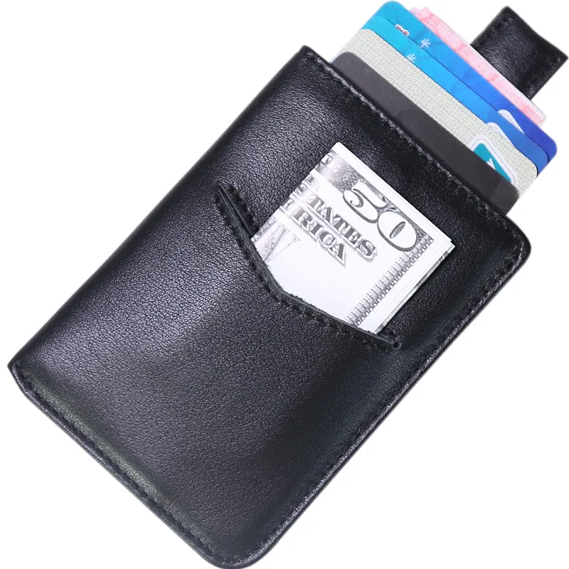Slim Womens Pink Leather Card Holder Wallet Vertical RFID Minimalist Card Holders Wallet for Ladies