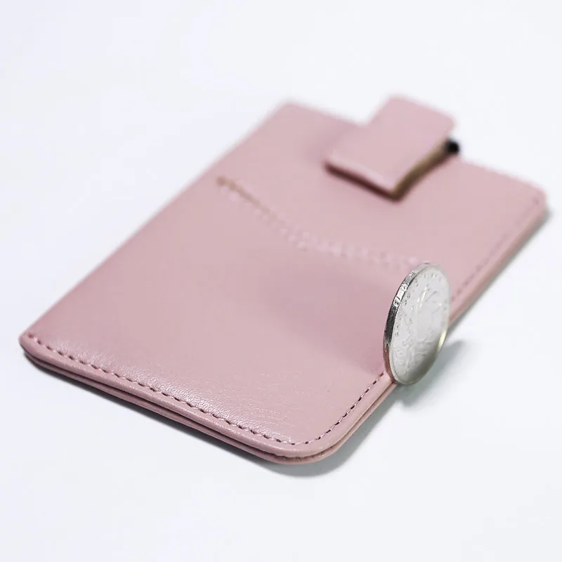 Slim Womens Pink Leather Card Holder Wallet Vertical RFID Minimalist Card Holders Wallet for Ladies