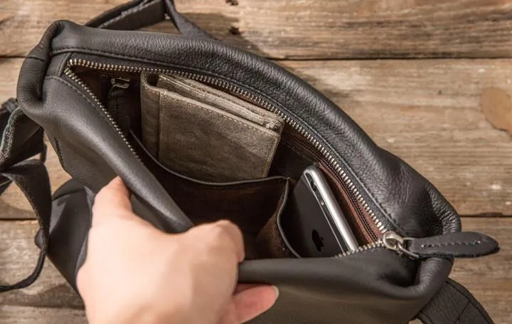 Small Cool Black Square Leather Mens Messenger Bags Shoulder Bags for Men